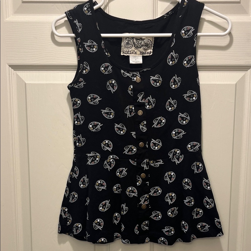 Effie's Heart Artist Palette Print Navy Sleeveless Button-Front Tank
